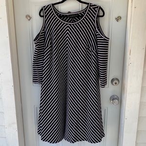 Black and White Striped Cold Shoulder Dress